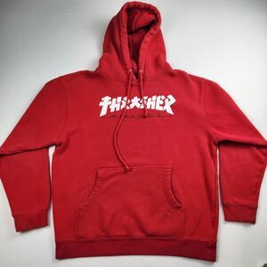 Thrasher Godzilla Hoodie Red Mens M Kangaroo Katakana-Style Heavy Streetwear